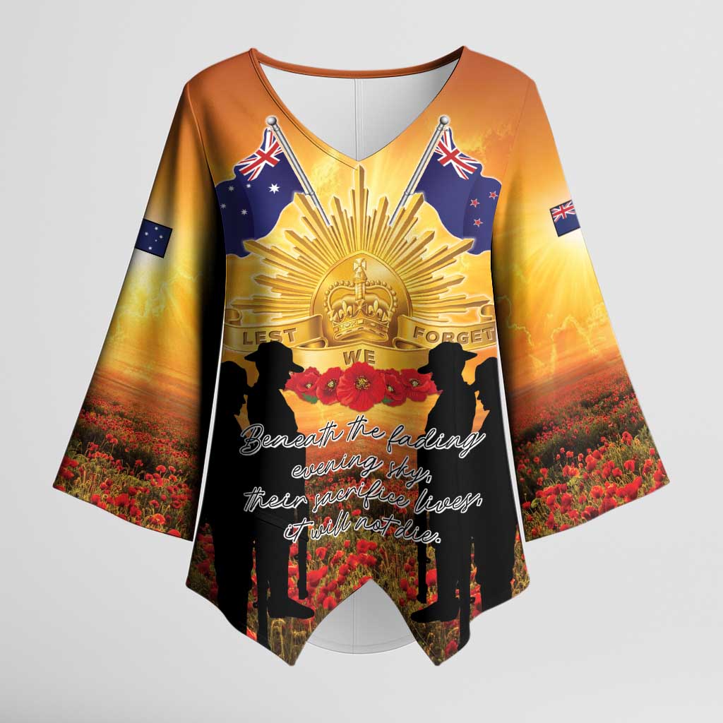 ANZAC Day Kimono Sleeve Blouse Remembrance Tribute Soldiers And Poppy Field LT05 Female Orange - Polynesian Pride