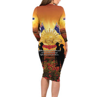 ANZAC Day Long Sleeve Bodycon Dress Remembrance Tribute Soldiers And Poppy Field LT05 - Polynesian Pride