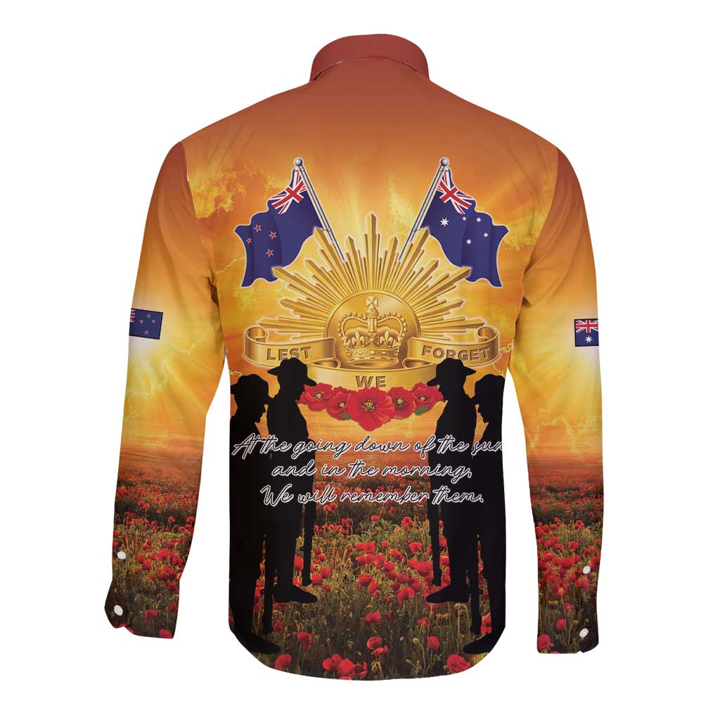 ANZAC Day Long Sleeve Button Shirt Remembrance Tribute Soldiers And Poppy Field