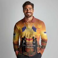 ANZAC Day Long Sleeve Polo Shirt Remembrance Tribute Soldiers And Poppy Field LT05 - Polynesian Pride