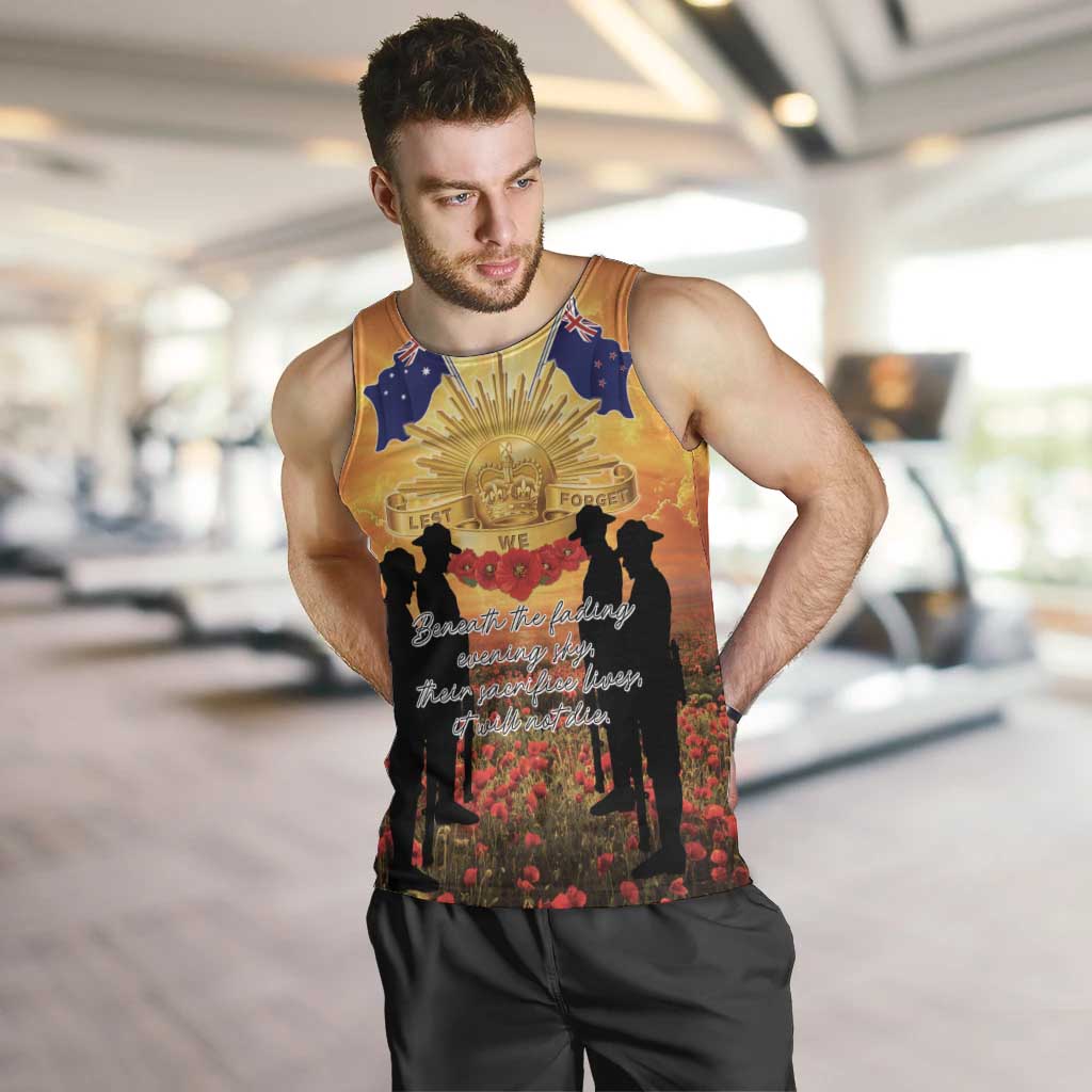 ANZAC Day Men Tank Top Remembrance Tribute Soldiers And Poppy Field LT05 Orange - Polynesian Pride