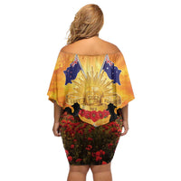 ANZAC Day Off Shoulder Short Dress Remembrance Tribute Soldiers And Poppy Field LT05 - Polynesian Pride