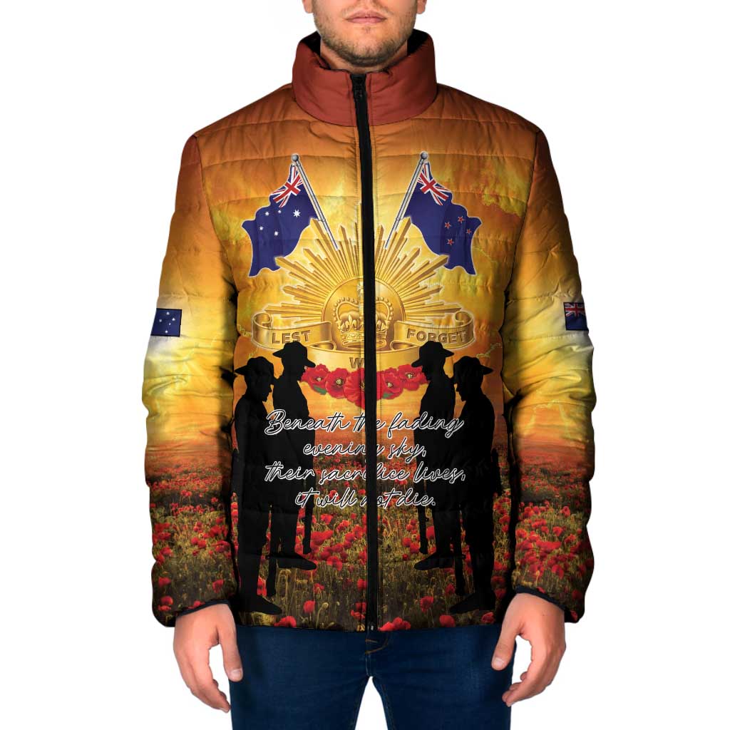 ANZAC Day Padded Jacket Remembrance Tribute Soldiers And Poppy Field LT05 Men Orange - Polynesian Pride