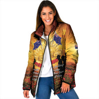 ANZAC Day Padded Jacket Remembrance Tribute Soldiers And Poppy Field LT05 Women Orange - Polynesian Pride