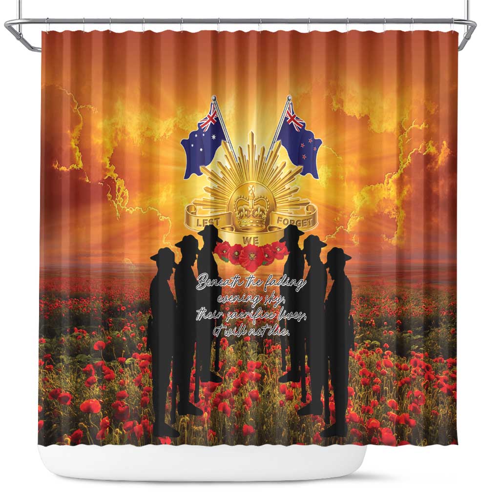 ANZAC Day Shower Curtain Remembrance Tribute Soldiers And Poppy Field LT05 Orange - Polynesian Pride