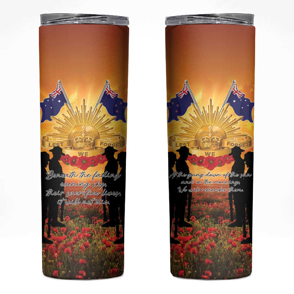 ANZAC Day Skinny Tumbler Remembrance Tribute Soldiers And Poppy Field LT05 Orange - Polynesian Pride