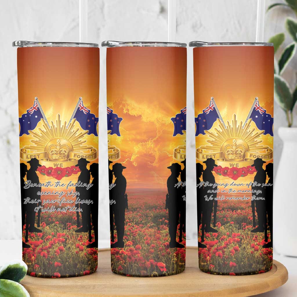 ANZAC Day Skinny Tumbler Remembrance Tribute Soldiers And Poppy Field LT05 - Polynesian Pride