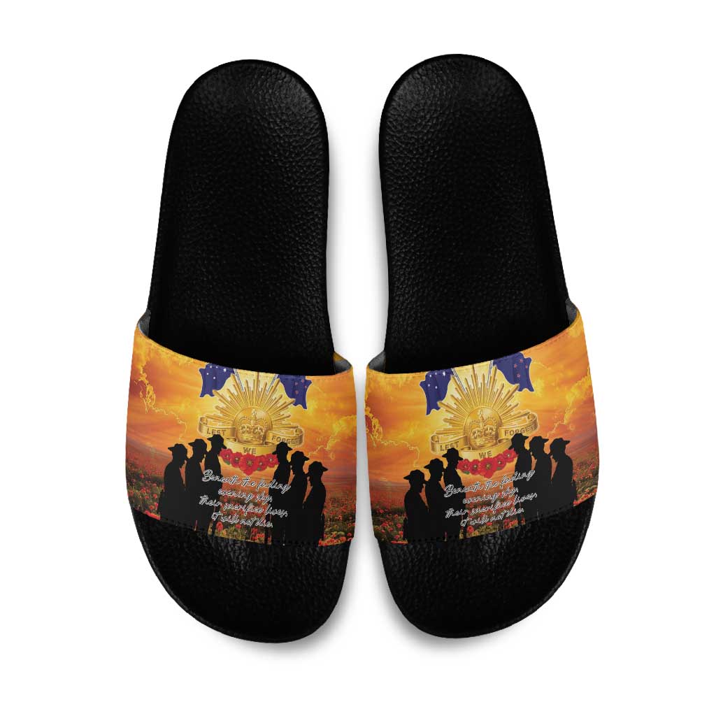 ANZAC Day Slide Sandals Remembrance Tribute Soldiers And Poppy Field LT05 Orange - Polynesian Pride