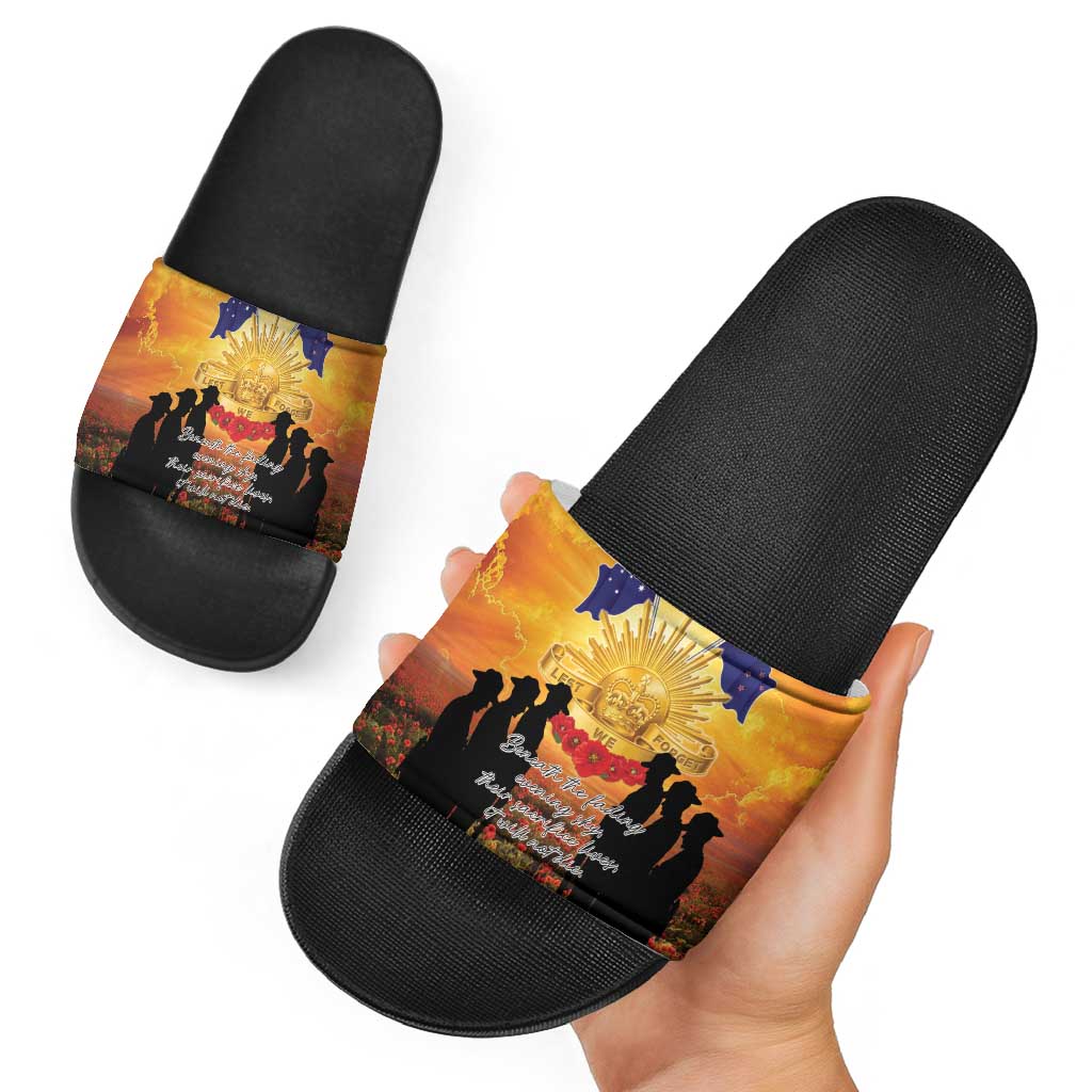 ANZAC Day Slide Sandals Remembrance Tribute Soldiers And Poppy Field
