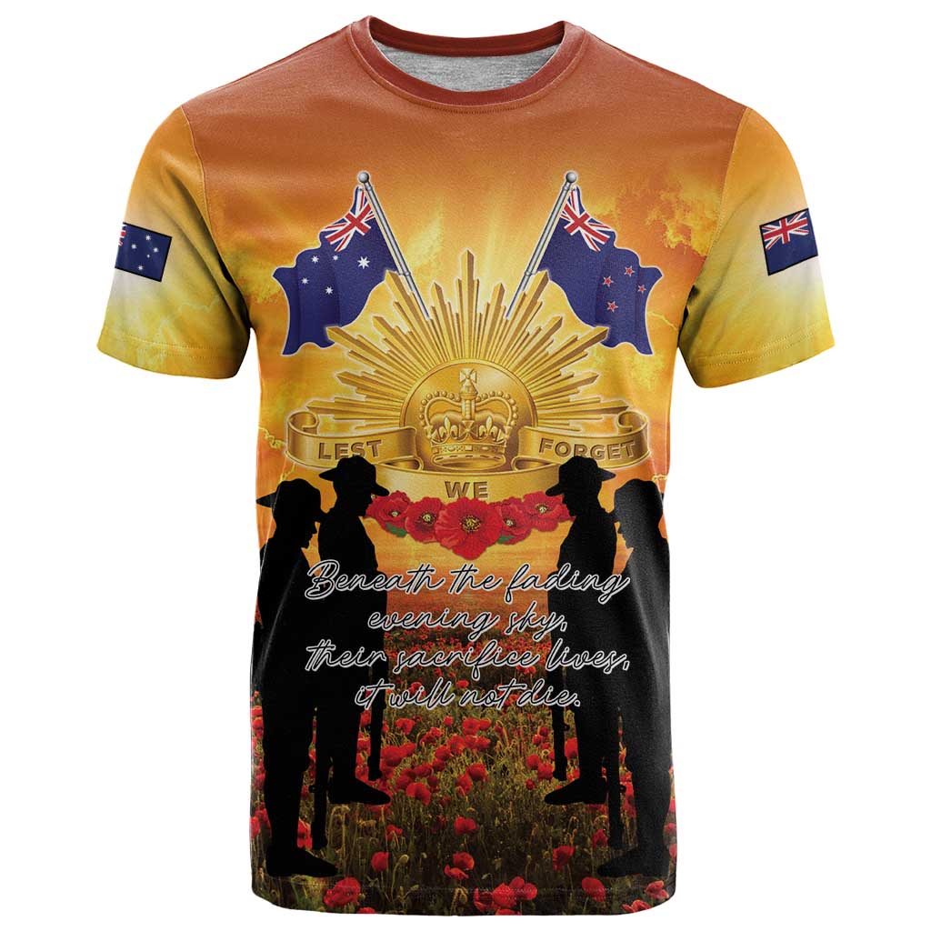 ANZAC Day T Shirt Remembrance Tribute Soldiers And Poppy Field LT05 Orange - Polynesian Pride