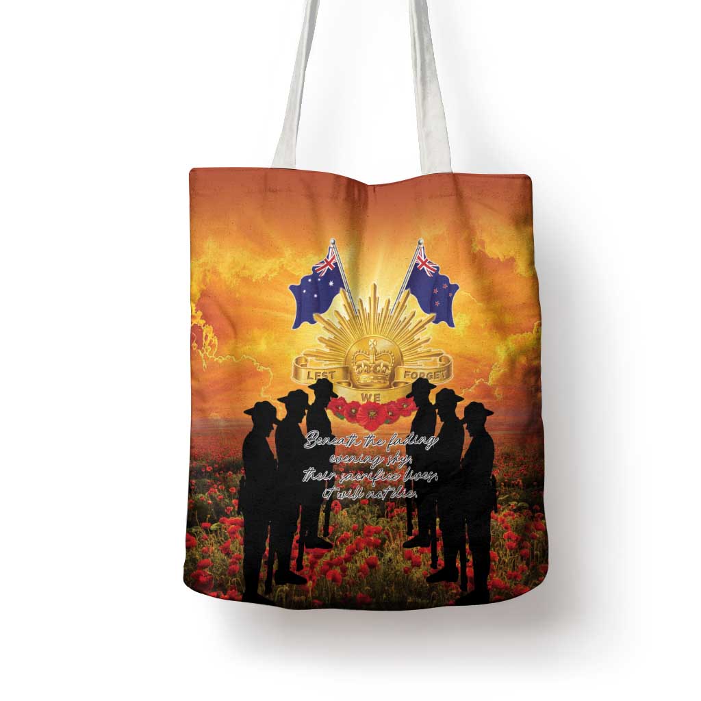 ANZAC Day Tote Bag Remembrance Tribute Soldiers And Poppy Field