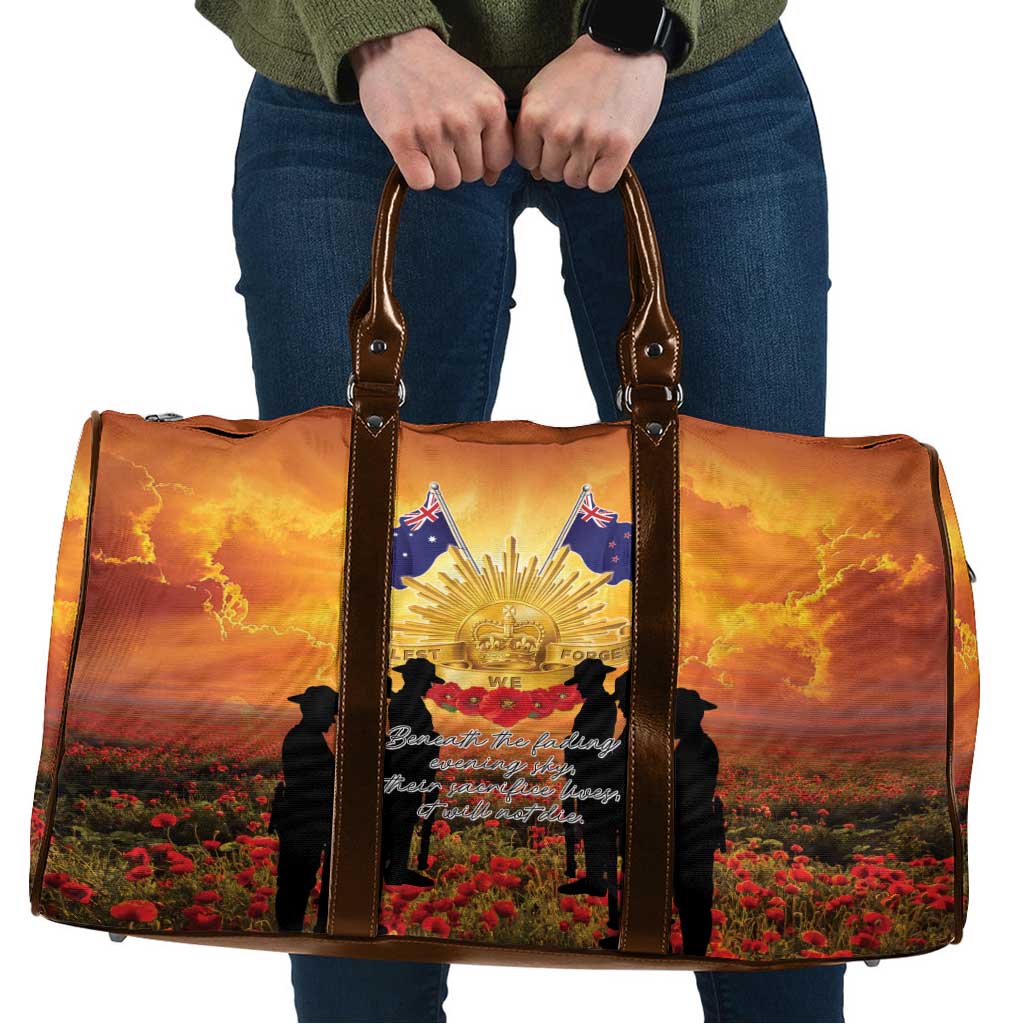 ANZAC Day Travel Bag Remembrance Tribute Soldiers And Poppy Field LT05 Orange - Polynesian Pride