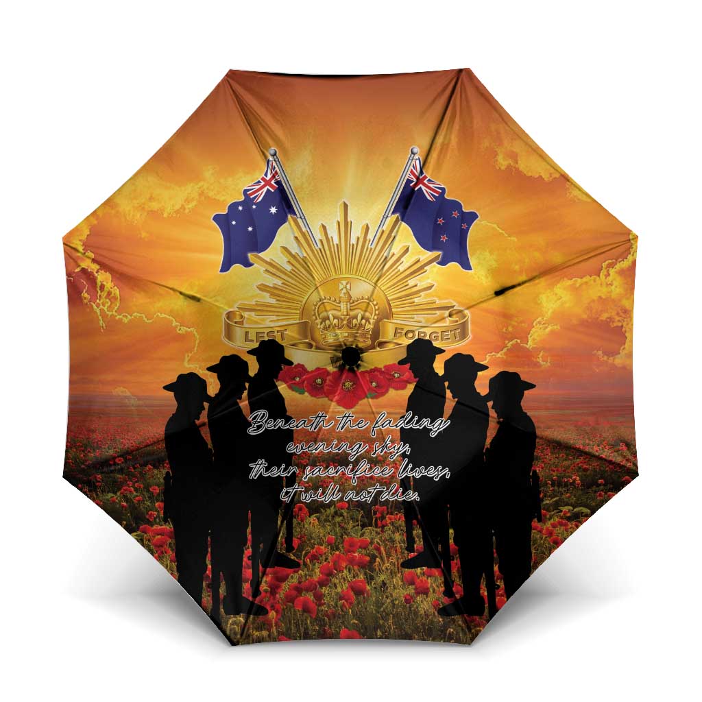 ANZAC Day Umbrella Remembrance Tribute Soldiers And Poppy Field LT05 One Size Folded 11.42 inch Opened Diameter 37.4 inch Orange - Polynesian Pride