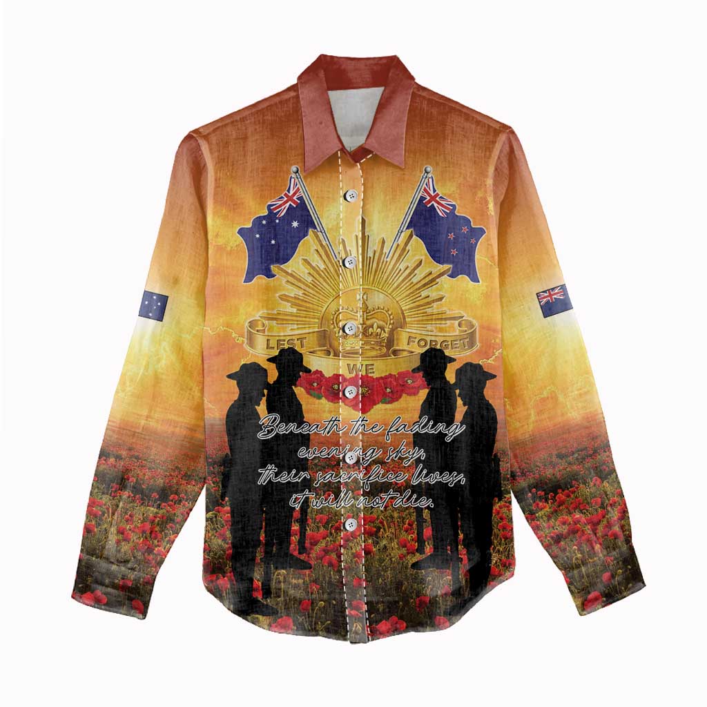 ANZAC Day Women Casual Shirt Remembrance Tribute Soldiers And Poppy Field LT05 - Polynesian Pride