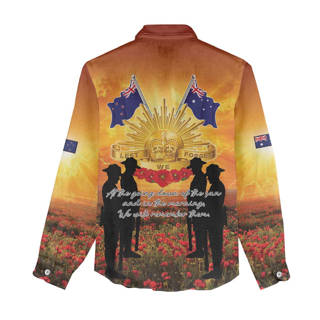 ANZAC Day Women Casual Shirt Remembrance Tribute Soldiers And Poppy Field LT05 - Polynesian Pride