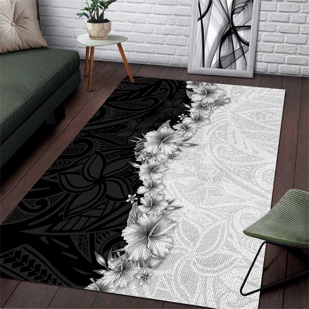 Hawaii Hibiscus Flowers Area Rug Grayscale Polynesian Pattern LT05 Black - Polynesian Pride