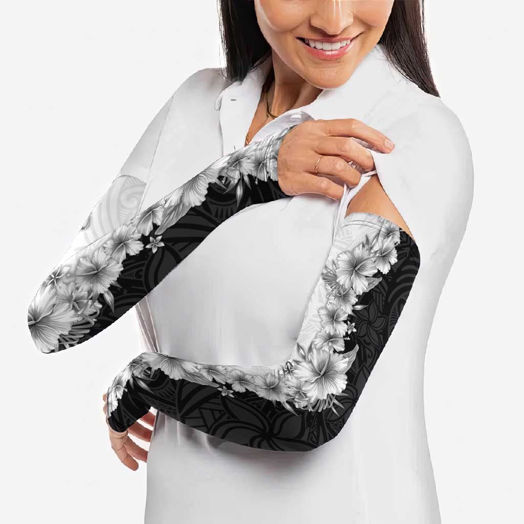 Hawaii Hibiscus Flowers Arm Sleeves Grayscale Polynesian Pattern LT05 - Polynesian Pride