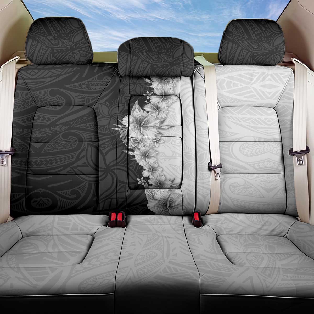 Hawaii Hibiscus Flowers Back Car Seat Cover Grayscale Polynesian Pattern LT05 One Size Black - Polynesian Pride