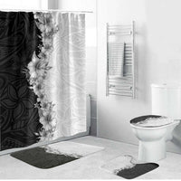 Hawaii Hibiscus Flowers Bathroom Set Grayscale Polynesian Pattern