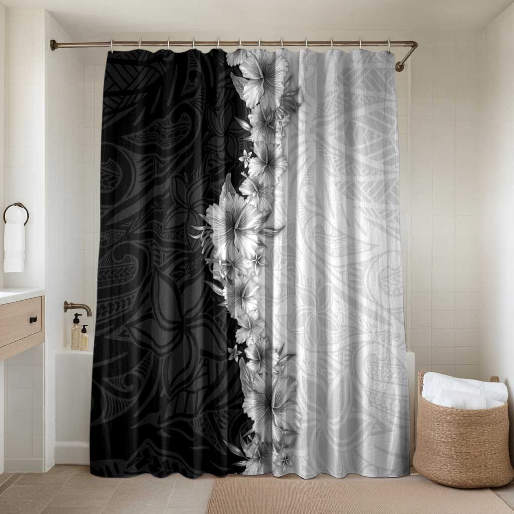 Hawaii Hibiscus Flowers Bathroom Set Grayscale Polynesian Pattern