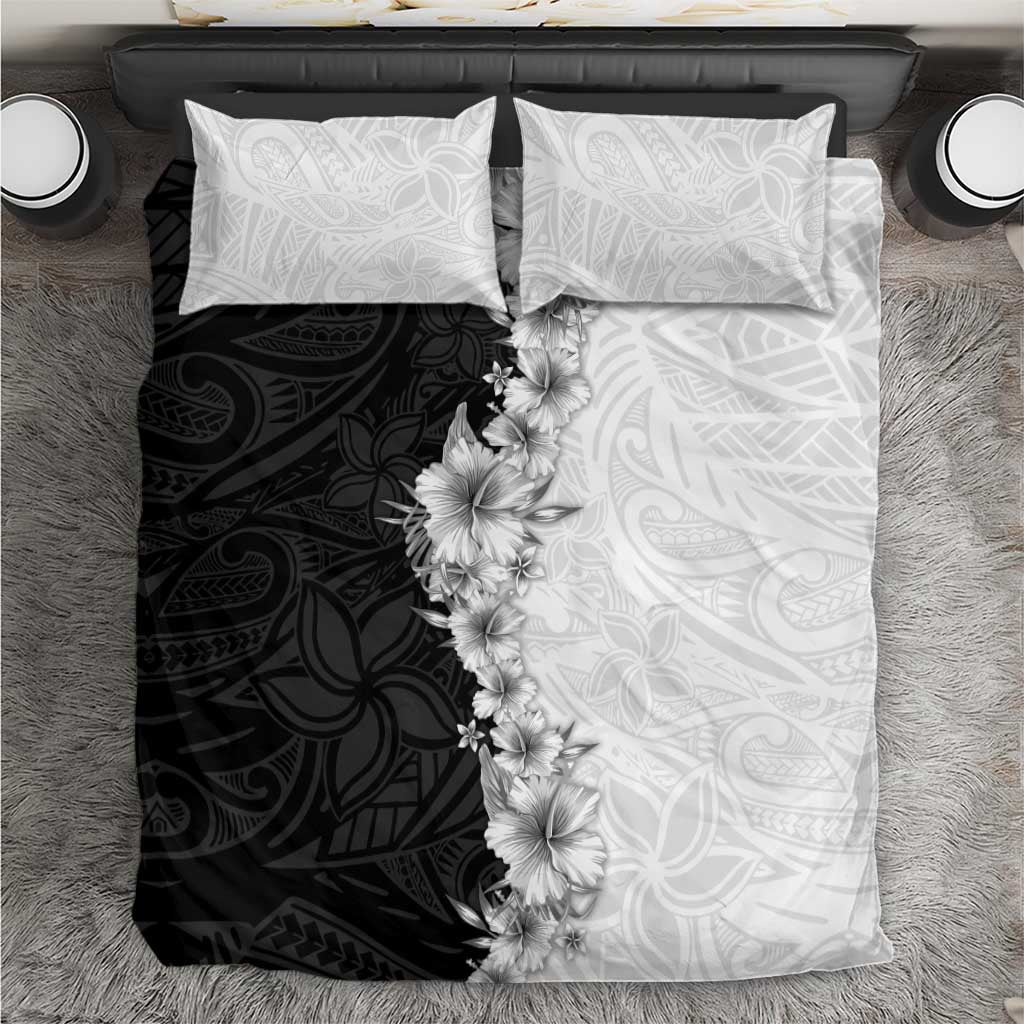 Hawaii Hibiscus Flowers Bedding Set Grayscale Polynesian Pattern