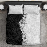 Hawaii Hibiscus Flowers Bedding Set Grayscale Polynesian Pattern