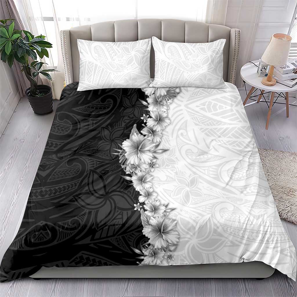 Hawaii Hibiscus Flowers Bedding Set Grayscale Polynesian Pattern