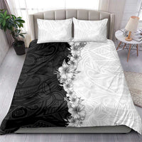Hawaii Hibiscus Flowers Bedding Set Grayscale Polynesian Pattern