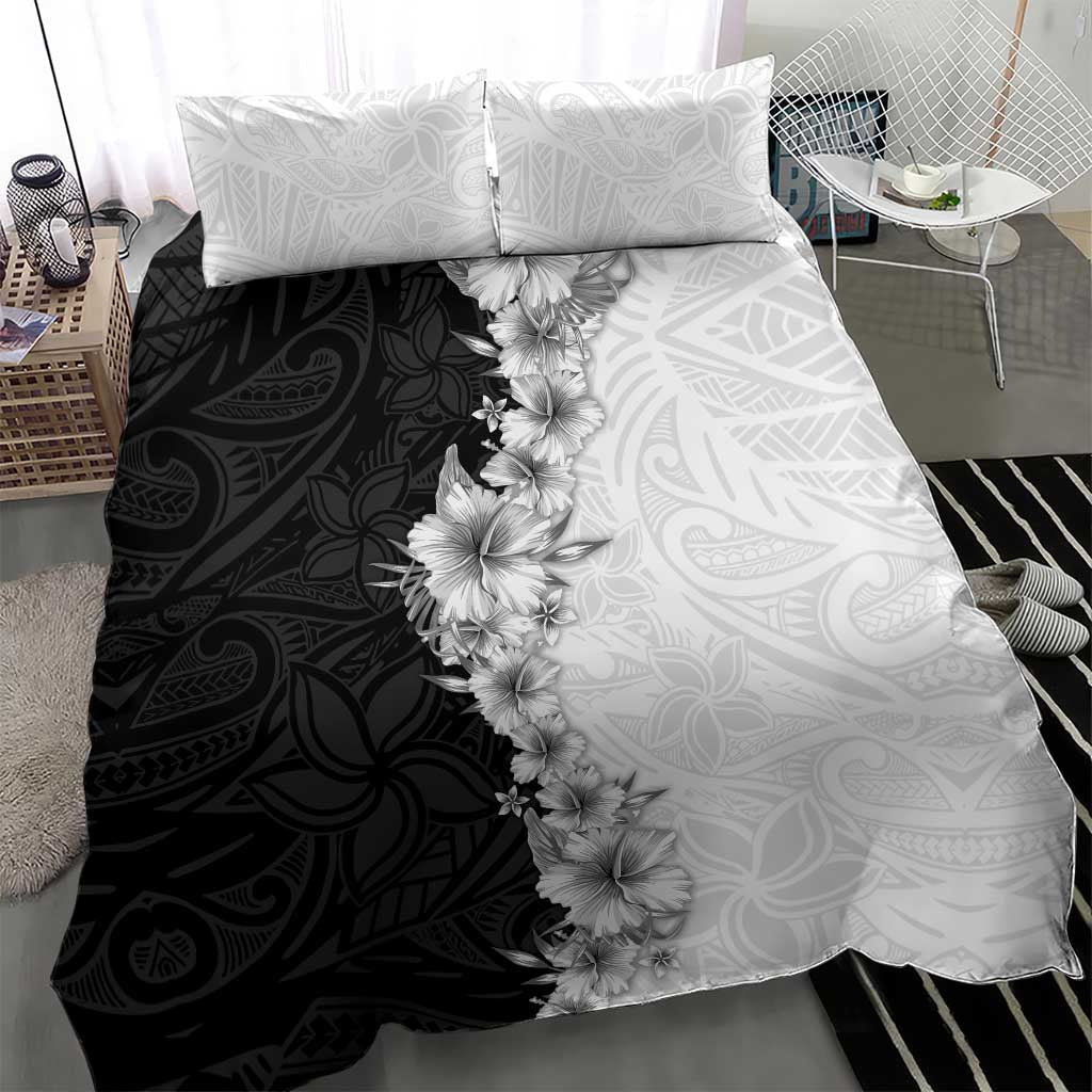 Hawaii Hibiscus Flowers Bedding Set Grayscale Polynesian Pattern