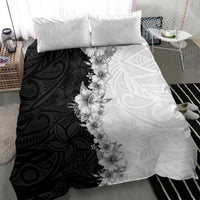 Hawaii Hibiscus Flowers Bedding Set Grayscale Polynesian Pattern