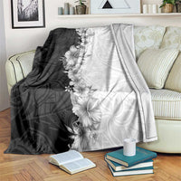 Hawaii Hibiscus Flowers Blanket Grayscale Polynesian Pattern