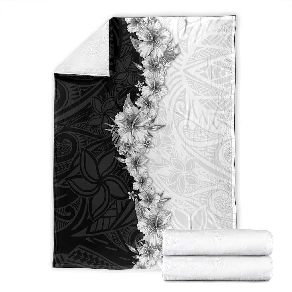 Hawaii Hibiscus Flowers Blanket Grayscale Polynesian Pattern