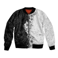 Hawaii Hibiscus Flowers Bomber Jacket Grayscale Polynesian Pattern