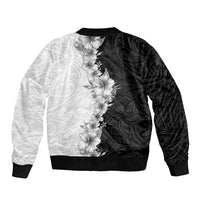 Hawaii Hibiscus Flowers Bomber Jacket Grayscale Polynesian Pattern