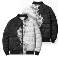 Hawaii Hibiscus Flowers Bomber Puffer Jacket Grayscale Polynesian Pattern