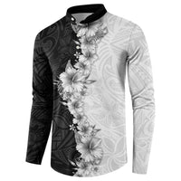 Hawaii Hibiscus Flowers Button Sweatshirt Grayscale Polynesian Pattern