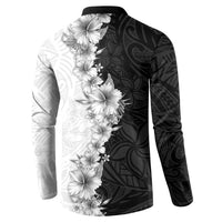 Hawaii Hibiscus Flowers Button Sweatshirt Grayscale Polynesian Pattern