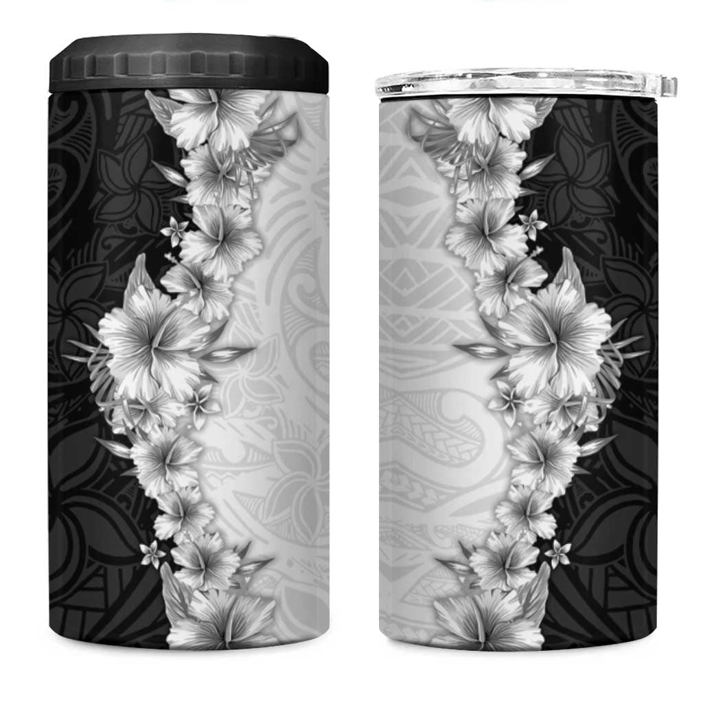 Hawaii Hibiscus Flowers 4 in 1 Can Cooler Tumbler Grayscale Polynesian Pattern LT05 One Size: 16 oz Black - Polynesian Pride