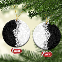 Hawaii Hibiscus Flowers Ceramic Ornament Grayscale Polynesian Pattern