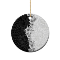Hawaii Hibiscus Flowers Ceramic Ornament Grayscale Polynesian Pattern