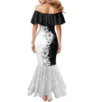 Hawaii Hibiscus Flowers Family Matching Mermaid Dress and Hawaiian Shirt Grayscale Polynesian Pattern LT05 - Polynesian Pride