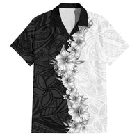Hawaii Hibiscus Flowers Family Matching Off The Shoulder Long Sleeve Dress and Hawaiian Shirt Grayscale Polynesian Pattern LT05 Dad's Shirt - Short Sleeve Black - Polynesian Pride