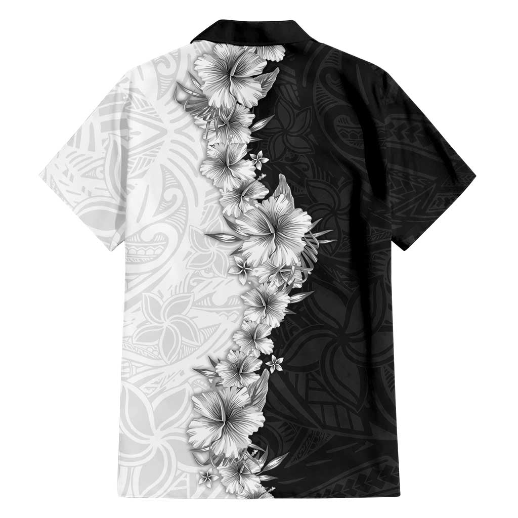 Hawaii Hibiscus Flowers Family Matching Off The Shoulder Long Sleeve Dress and Hawaiian Shirt Grayscale Polynesian Pattern LT05 - Polynesian Pride