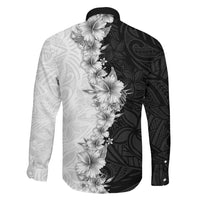 Hawaii Hibiscus Flowers Family Matching Off Shoulder Short Dress and Hawaiian Shirt Grayscale Polynesian Pattern LT05 - Polynesian Pride