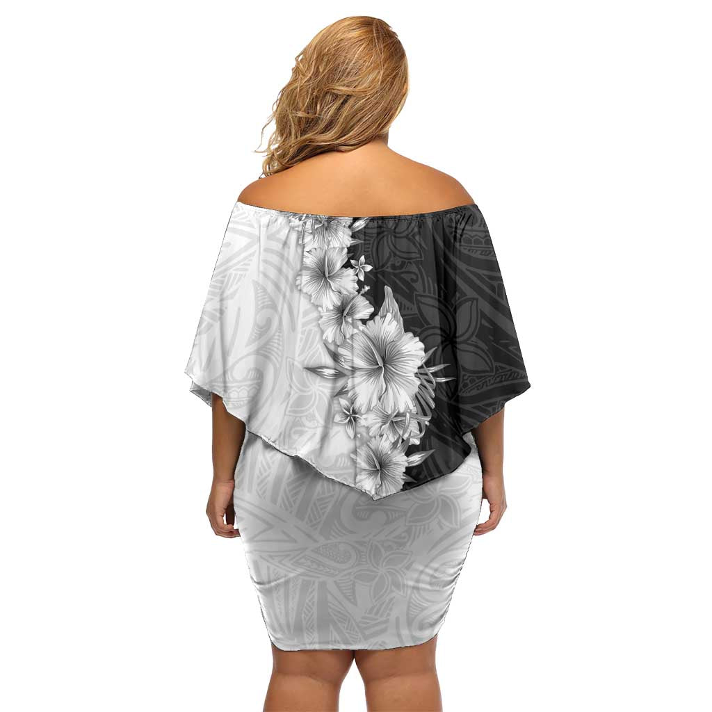 Hawaii Hibiscus Flowers Family Matching Off Shoulder Short Dress and Hawaiian Shirt Grayscale Polynesian Pattern LT05 - Polynesian Pride
