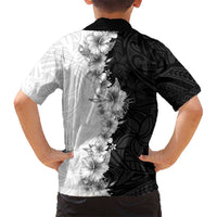 Hawaii Hibiscus Flowers Family Matching Puletasi and Hawaiian Shirt Grayscale Polynesian Pattern