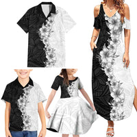 Hawaii Hibiscus Flowers Family Matching Summer Maxi Dress and Hawaiian Shirt Grayscale Polynesian Pattern LT05 - Polynesian Pride