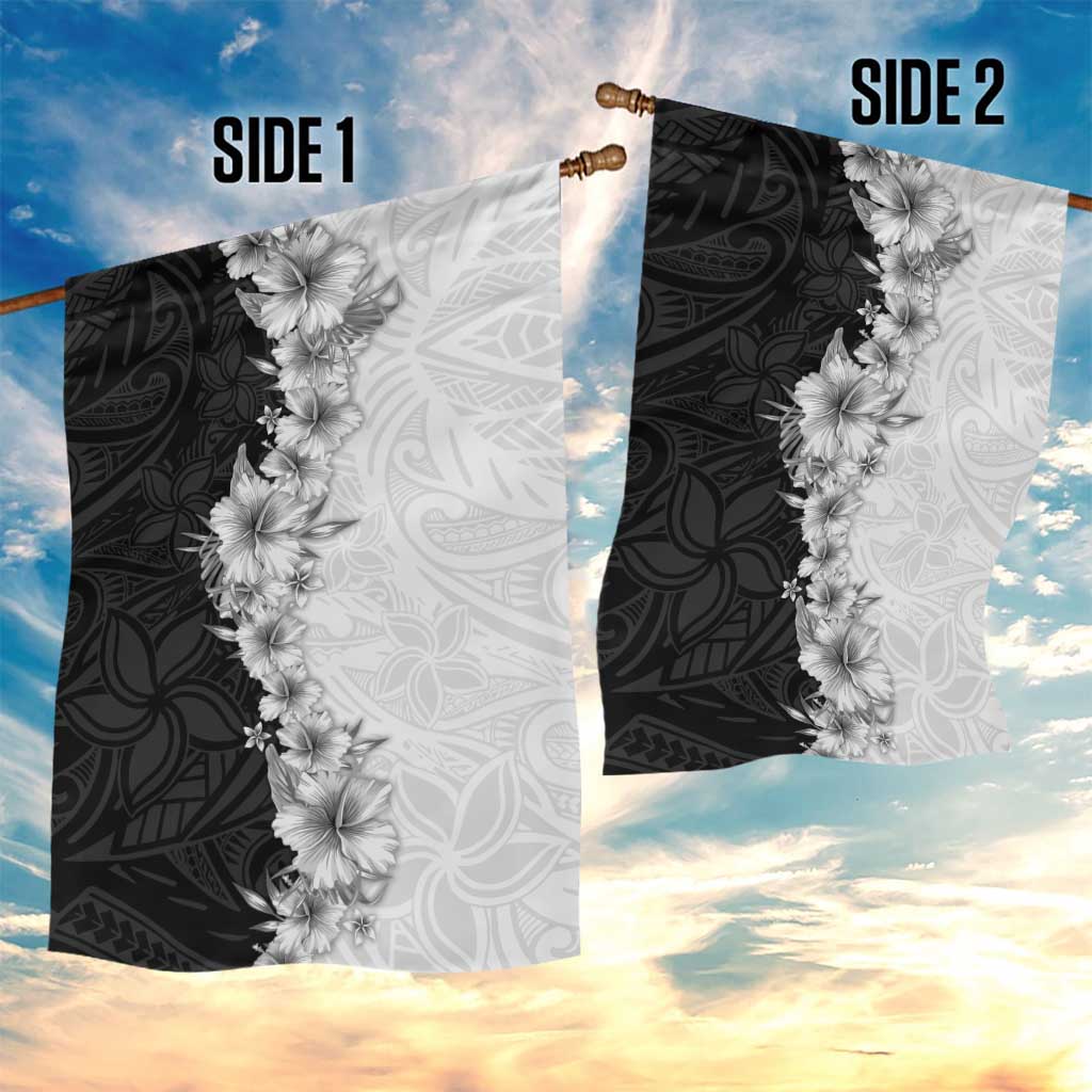 Hawaii Hibiscus Flowers Garden Flag Grayscale Polynesian Pattern