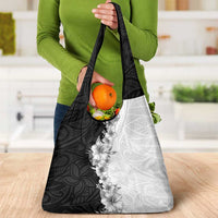 Hawaii Hibiscus Flowers Grocery Bag Grayscale Polynesian Pattern LT05 - Polynesian Pride