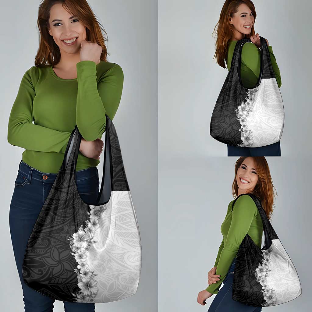 Hawaii Hibiscus Flowers Grocery Bag Grayscale Polynesian Pattern LT05 - Polynesian Pride